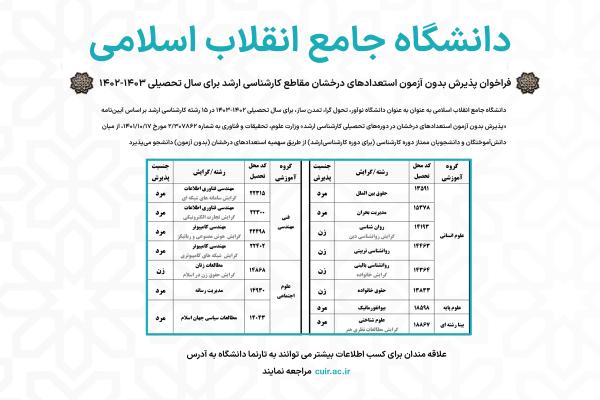استعدادهای درخشان مقاطع کارشناسی ارشد برای سال تحصیلی 1403-1402